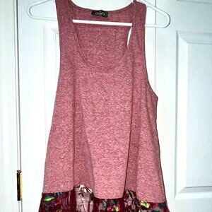 LADIES SIZE M GIGIO MAROON FLORAL SHEER HEM SLEEVELESS RACERBACK TUNIC TOP